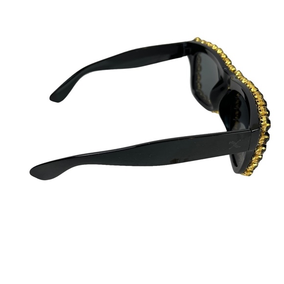 SUNGLASSES SUN GLASSES SHADES Black Rhinestone Bling Plastic Frame Gold Beach - Picture 10 of 16